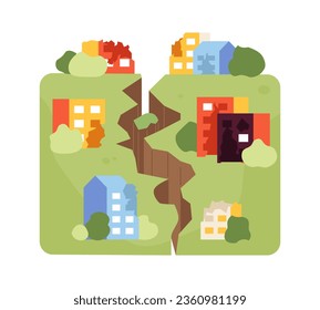 Earthquake flat concept vector spot illustration. Movement of earth surface. Ground crack 2D cartoon scene on white for web UI design. Natural disaster isolated editable creative image
