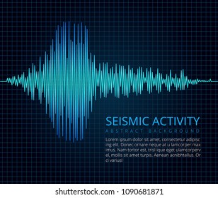 Earthquake frequency wave graph, seismic activity. Vector abstract scientific background. Diagram seismograph, vibration amplitude illustration