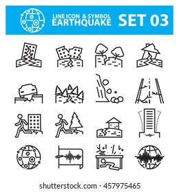 Earthquake and geology  line icon vector set