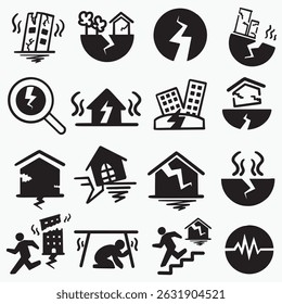 earthquake ground crack symbol icon illustrations