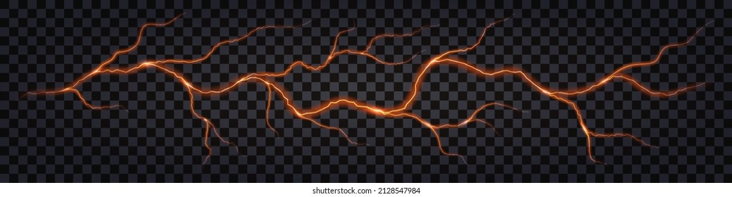 Earthquake ground cracks with molten lava fire lines, hot magma breaks and swirls. Liquid volcano lava cracks top view isolated on transparent background. Vector illustration