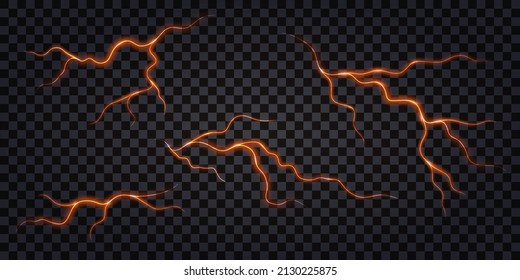 Grietas de tierra del terremoto con líneas de fuego de lava fundida, saltos de magma caliente y giros. La lava del volcán líquido rompe la vista superior aislada en un fondo transparente. Ilustración del vector