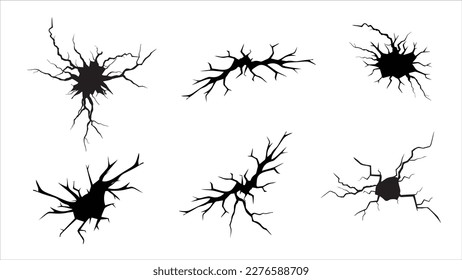 Earthquake and ground cracks,Ground cracks set. hole effect, and damaged wall texture. can be used for topics earthquake, crash, destruction vector illustration transparent 