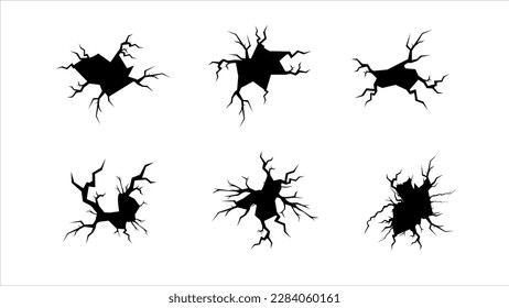 Earthquake and ground cracks,Ground cracks set. hole effect, craquelure and damaged wall texture. can be used for topics earthquake, crash, destruction vector illustration transparent 