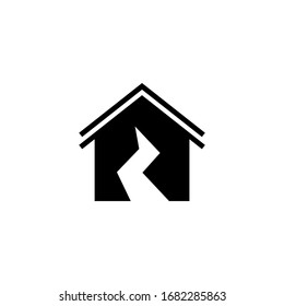 Earthquake and home vector icon in black solid flat design icon isolated on white background