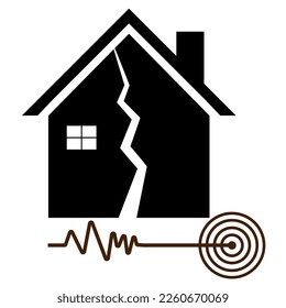 Icono del terremoto. Casa rota después del terremoto. edificio aplastado. ícono de desastre natural e infografía de cataclismo. Escalas de magnitud más ricas por terremotos, casas rotas. Edificio destruido.