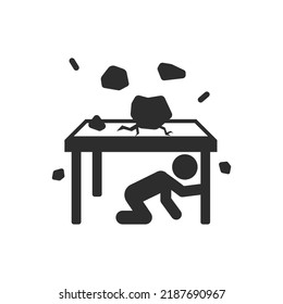 Earthquake icon. Hide under the table. safety precaution. Vector illustration