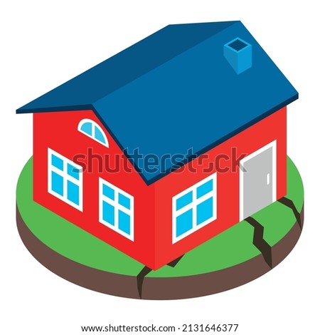 Earthquake icon isometric vector. Residential house after an earthquake icon. Natural disaster, seismic phenomenon, damage