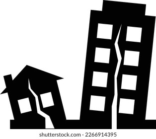 Earthquake icon on white background. Earthquake damaged to houses and building sign. Earthquake symbol. flat style.