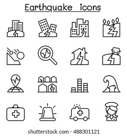 Earthquake icon set in thin line style