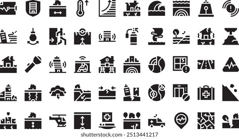 Iconos del terremoto Colección de iconos vectoriales de alta calidad con trazo editable. Ideal para Profesional y Proyectos Creativos.