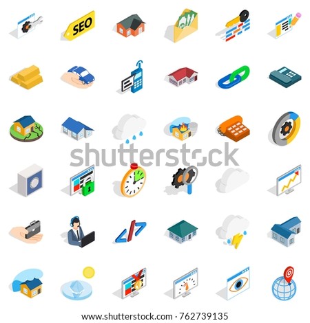 Earthquake icons set. Isometric style of 36 earthquake vector icons for web isolated on white background