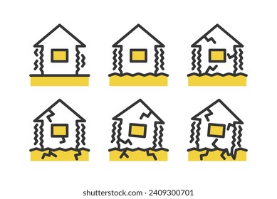 Ilustración del terremoto. Ilustración de una casa con un nivel de daño.