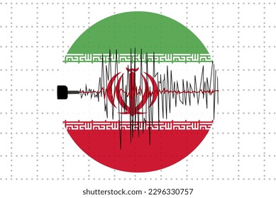 Earthquake in Iran concept, seismic wave with flag, natural disasters news banner idea, quake in Iran, vector design, seismograph or seismometer, earthquake vibration