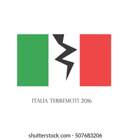 The earthquake in Italy. Italian flag with split and with phrase "Italy earthquakes 2016". 