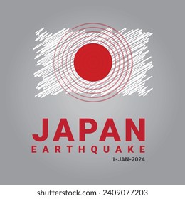 Earthquake in Japan, flag of Japan with earthquake wave, Noto peninsula or 2024 sea of Japan  earthquake , vector illustration