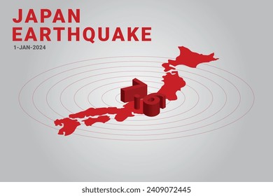 Earthquake in Japan, map of Japan with earthquake wave, Noto peninsula or 2024 sea of Japan  earthquake , vector illustration