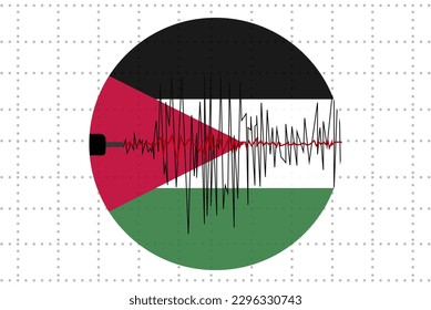 Earthquake in Jordan concept, seismic wave with flag, natural disasters news banner idea, quake in Jordan, vector design, seismograph or seismometer, earthquake vibration