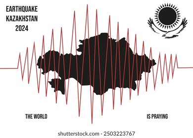 Earthquake in Kazakhstan banner template design in trendy minimalism style. Kazakhstan isolated transparent with magnitude line. Simple vector illustration for web, news, poster banner design. EPS 10