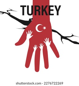 The EARTHQUAKE killed thousands of people in Turkey. A helping hand to earthquake victims. Turkish flag. Earthquake in Turkey. Major earthquakes in eastern Turkey on February 6, 2023.