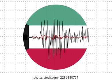 Earthquake in Kuwait concept, seismic wave with flag, natural disasters news banner idea, quake in Kuwait, vector design, seismograph or seismometer, earthquake vibration