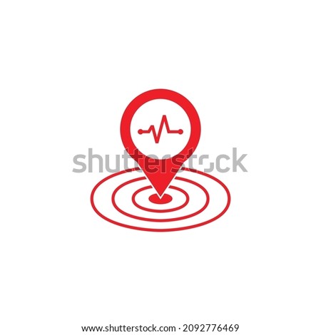 Earthquake location icon isolated on white background. Map pin and Earthquake icon.