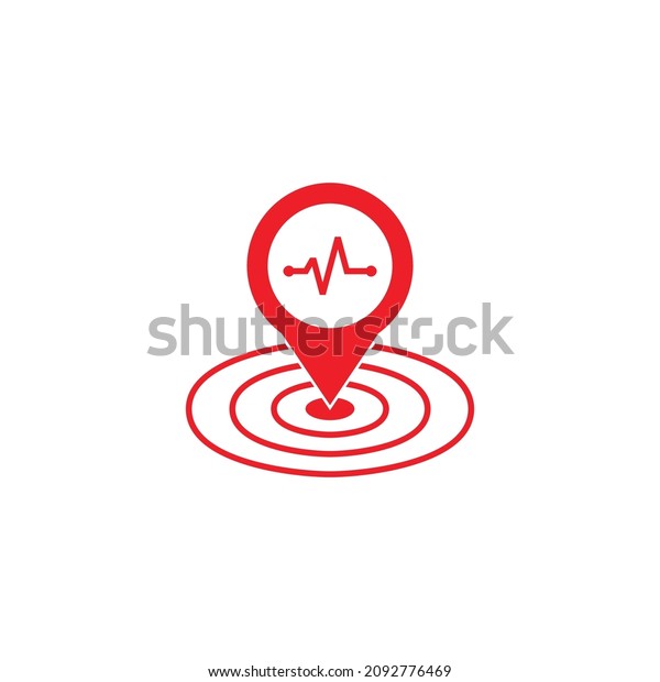 Earthquake location icon isolated on white\
background. Map pin and Earthquake\
icon.
