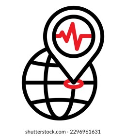 Earthquake location icon. Map pin and Earthquake vector illustration