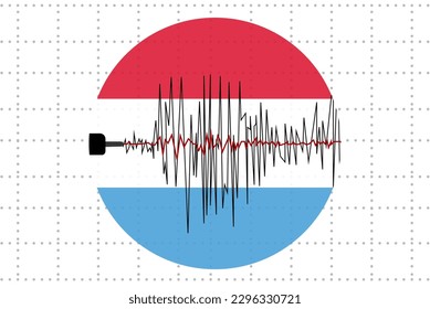 concepto de terremoto en Luxemburgo, ola sísmica con bandera, idea de banner de noticias sobre desastres naturales, temblor en Luxemburgo, diseño vectorial, sismógrafo o sismómetro, vibración por terremotos