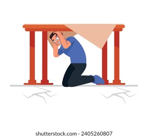 earthquake man under the table illustration