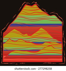 Earthquake in the mountains.
Schematic representation of aftershocks- section of the rock mass.Vector illustration.