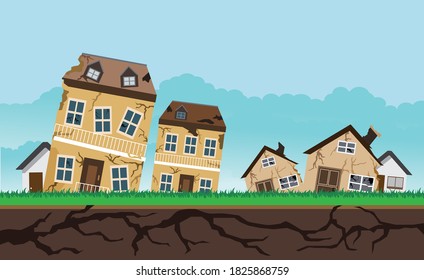 Earthquake , Natural Disasters, Building Collapse ,vector Illustration.