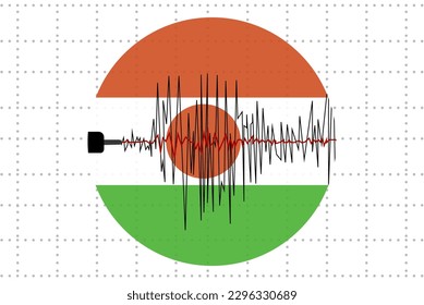 Earthquake in Niger concept, seismic wave with flag, natural disasters news banner idea, quake in Niger, vector design, seismograph or seismometer, earthquake vibration