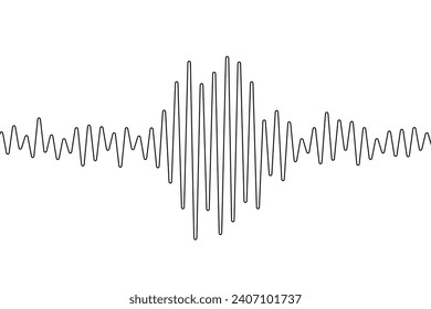 Earthquake one continuous line. Polygraph single line art. Outline wave. Black waves pattern isolated on white background. Oneline seismograph. Sound doodle. Detector lie. Richter. Vector illustration