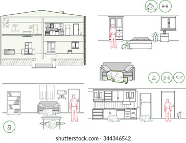 earthquake protection methods illustration set