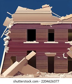 Earthquake reality and ruined buildings in the world