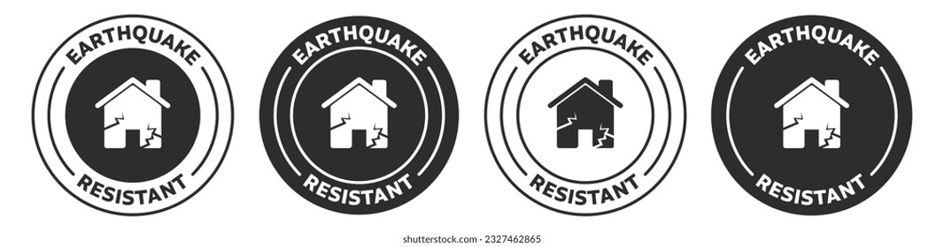 Earthquake resistant real estate vector icon set. Earthquake proof building symbols