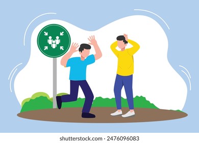Earthquake safety concept. Colored flat vector illustration isolated.