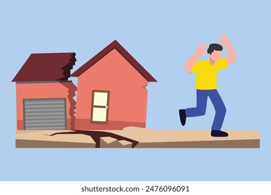 Earthquake safety concept. Colored flat vector illustration isolated.