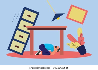 Earthquake safety concept. Colored flat vector illustration isolated.