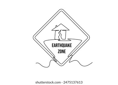 Earthquake safety concept. Single line draw design vector graphic illustration.