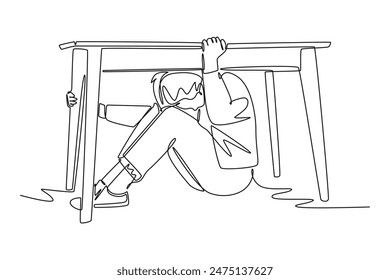 Earthquake safety concept. Single line draw design vector graphic illustration.