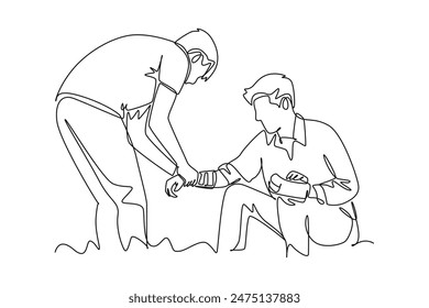 Earthquake safety concept. Single line draw design vector graphic illustration.