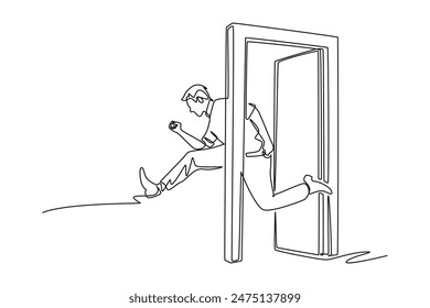 Earthquake safety concept. Single line draw design vector graphic illustration.