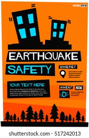 Earthquake Safety (Flat Style Vector Illustration Emergency Poster Design) With Where and When Detail Template 