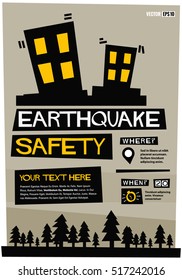 Earthquake Safety (Flat Style Vector Illustration Emergency Poster Design) With Where and When Detail Template 