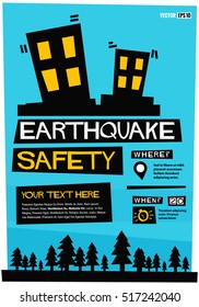 Earthquake Safety (Flat Style Vector Illustration Emergency Poster Design) With Where and When Detail Template 