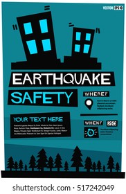 Earthquake Safety (Flat Style Vector Illustration Emergency Poster Design) With Where and When Detail Template 