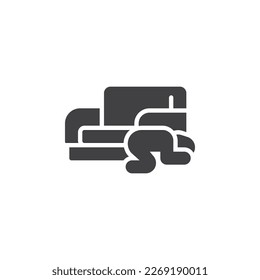 Icono del vector de instrucción de seguridad del terremoto. signo plano relleno para concepto móvil y diseño web. Icono de glifo de hombre y sofá. Símbolo, ilustración del logotipo. Gráficos vectoriales