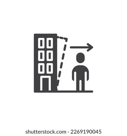 Erdbebensicherheit, Vektorsymbol. volles Flachzeichen für mobiles Konzept und Webdesign. Halte Abstand vom Bau des Glyph-Symbols. Symbol, Logo-Abbildung. Vektorgrafik